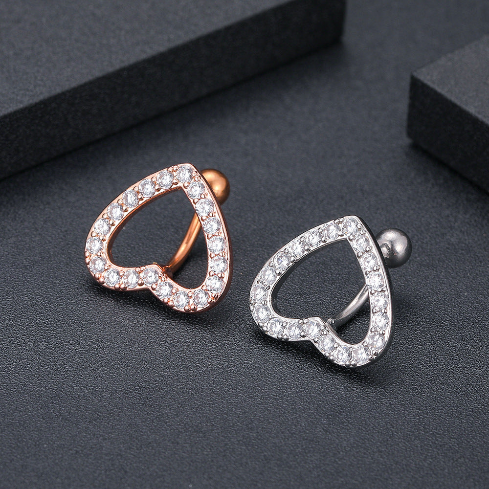 Heart top down belly ring surgical steel navel bar