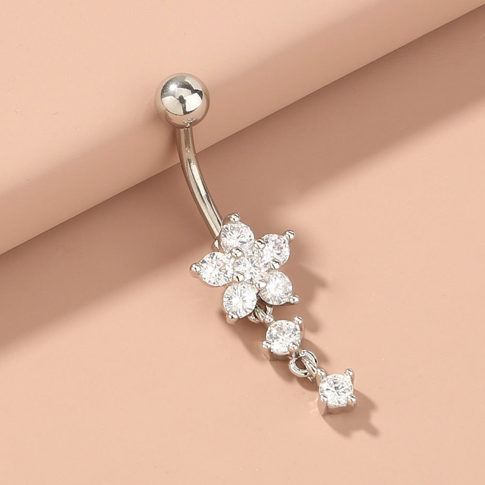 Flower daisy crystal belly button ring navel piercing