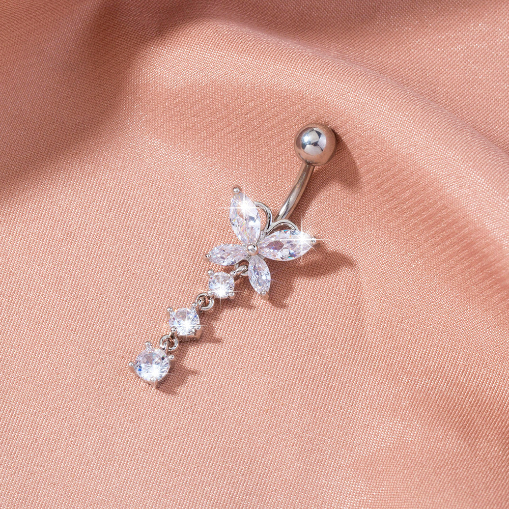 Butterfly dangle belly button ring crystal charm navel bar