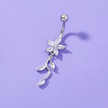 Flower vine crystal climbing belly button ring navel bar