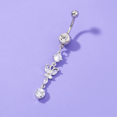 Butterfly crystal dangle belly button ring navel piercing