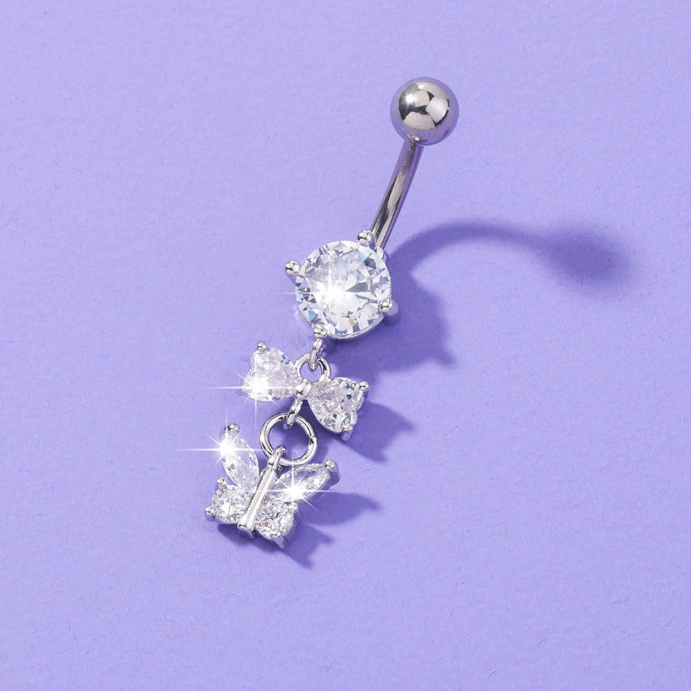 Butterfly and bow belly button ring surgical steel navel bar