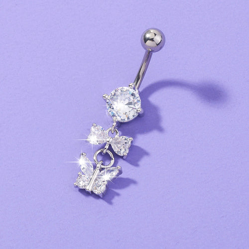 Butterfly and bow belly button ring surgical steel navel bar