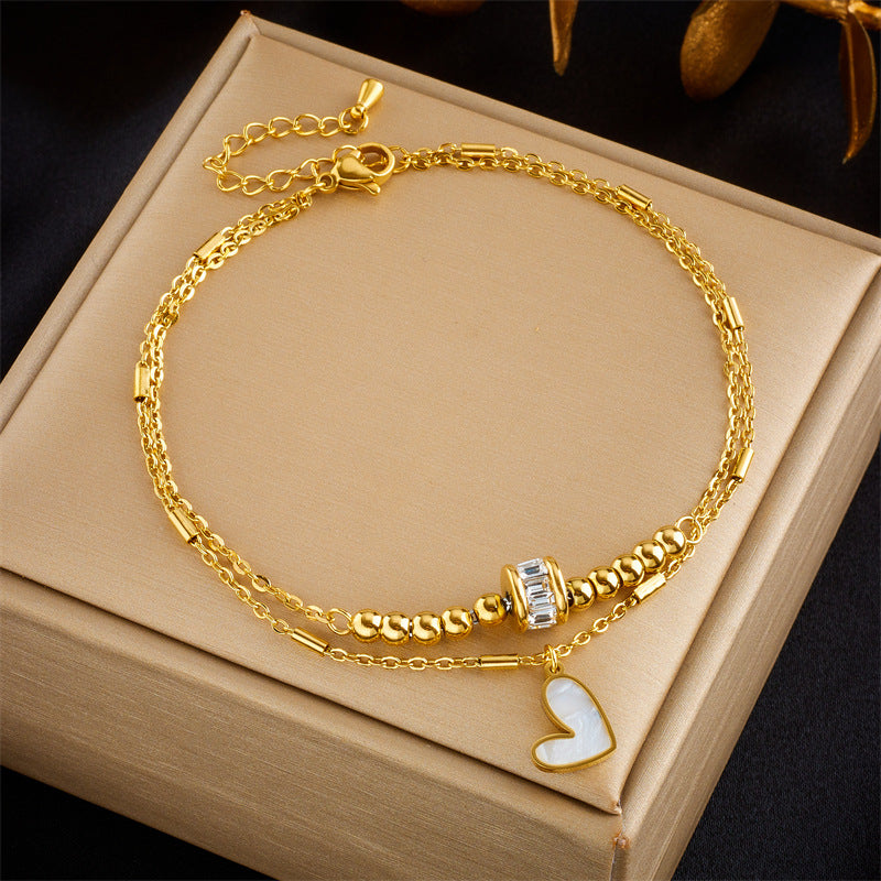 heart chain double layer anklet