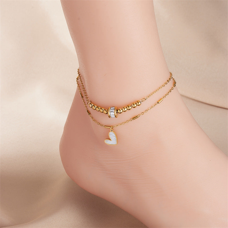 heart chain double layer anklet