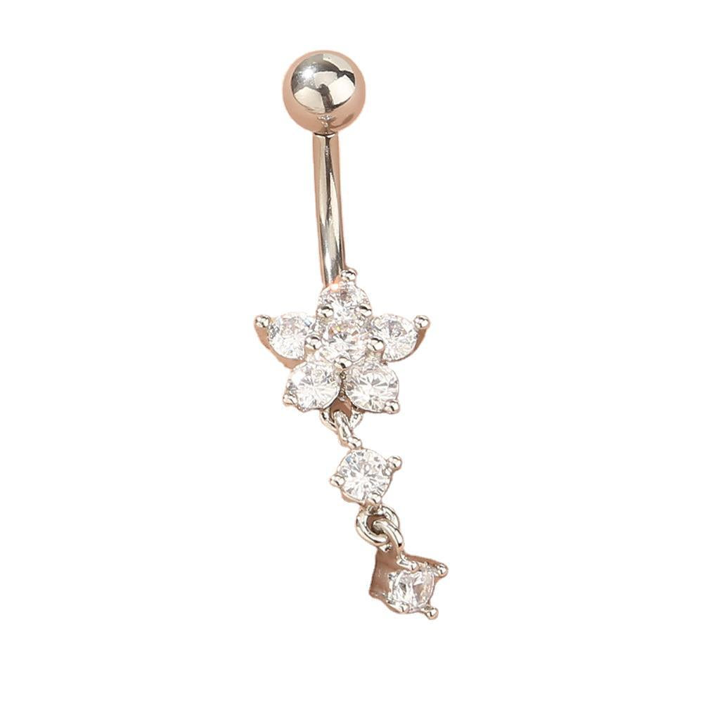 Flower daisy crystal belly button ring navel piercing - view 2