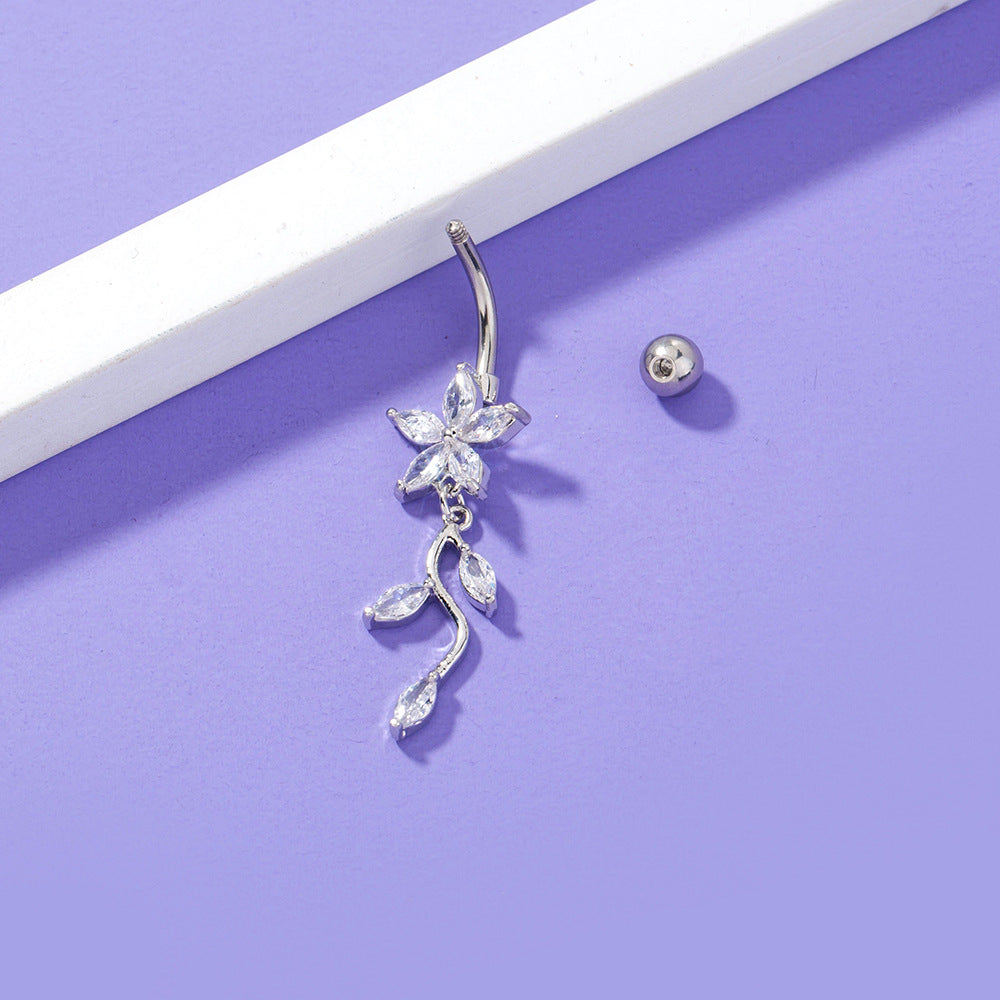 Flower vine crystal climbing belly button ring navel bar - view 2