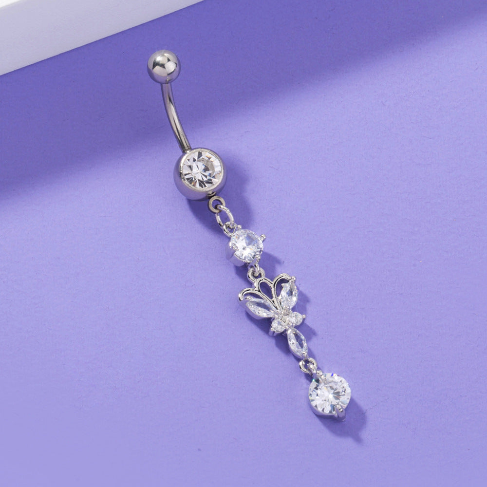 Butterfly crystal dangle belly button ring navel piercing - view 2