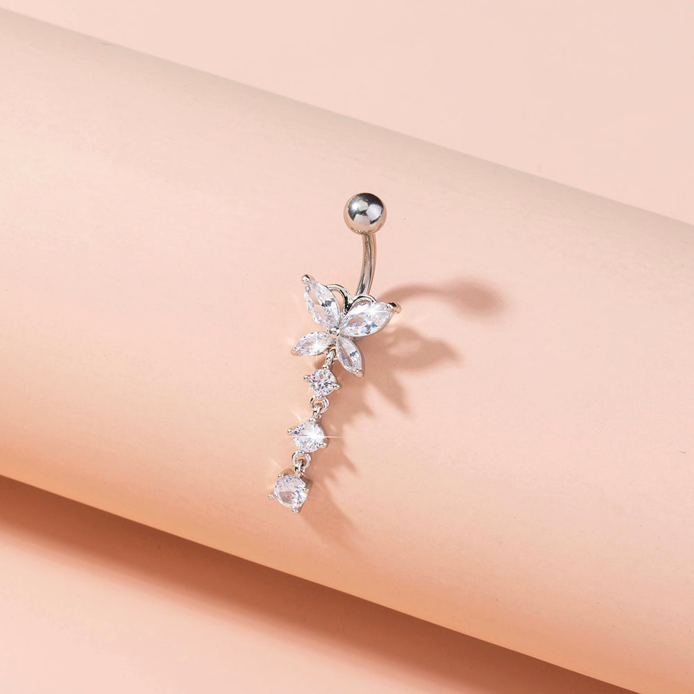 Butterfly dangle belly button ring crystal charm navel bar - view 2