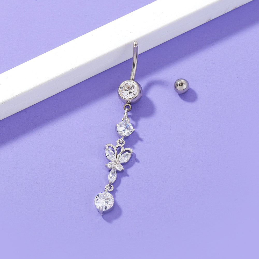 Butterfly crystal dangle belly button ring navel piercing - view 3