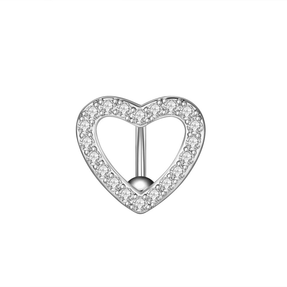 Heart top down belly ring surgical steel navel bar - view 3