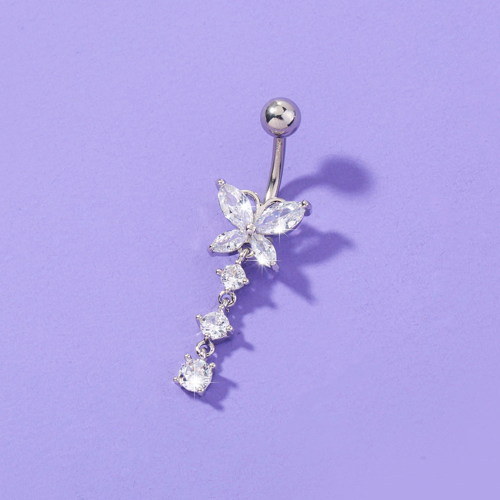 Butterfly dangle belly button ring crystal charm navel bar - view 3