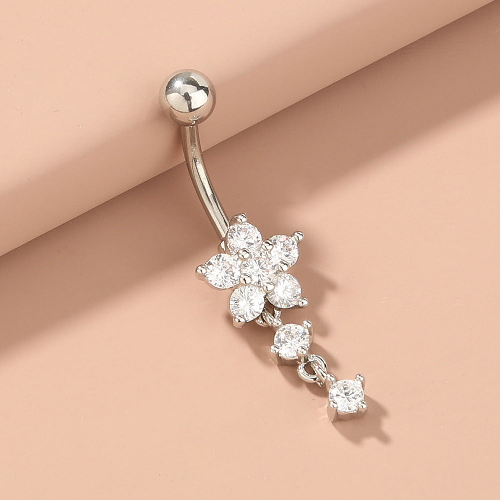 Flower daisy crystal belly button ring navel piercing - view 3