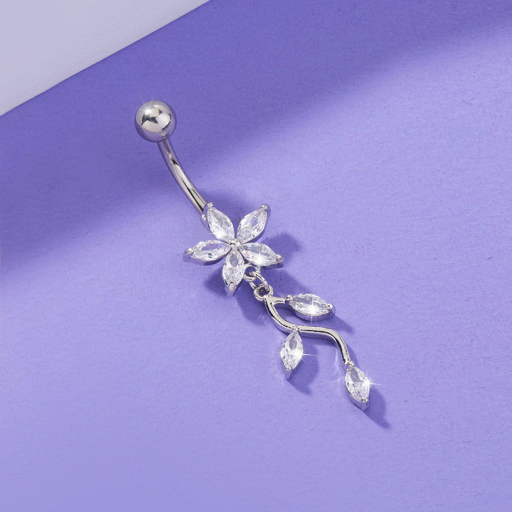 Flower vine crystal climbing belly button ring navel bar - view 3