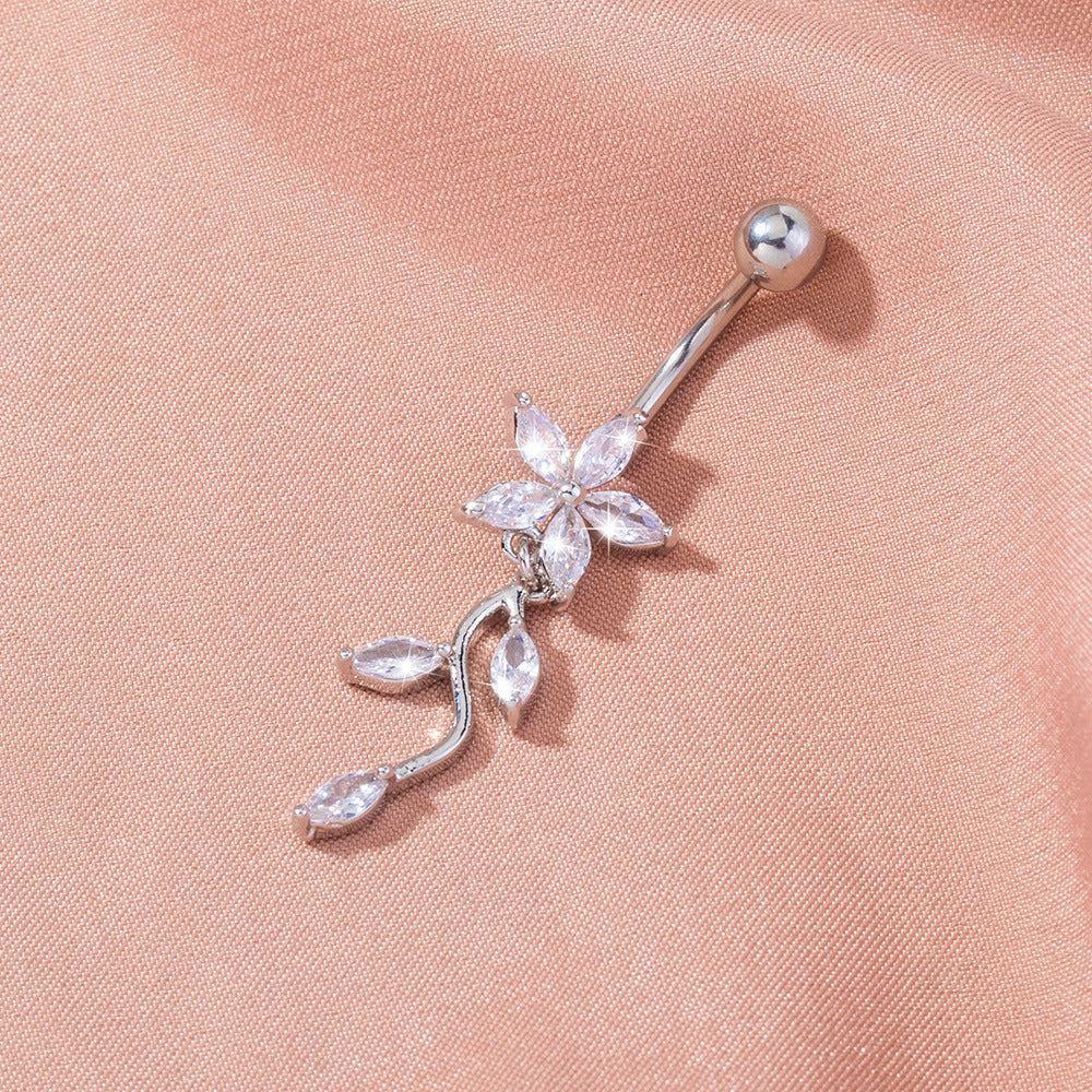 Flower vine crystal climbing belly button ring navel bar - view 4