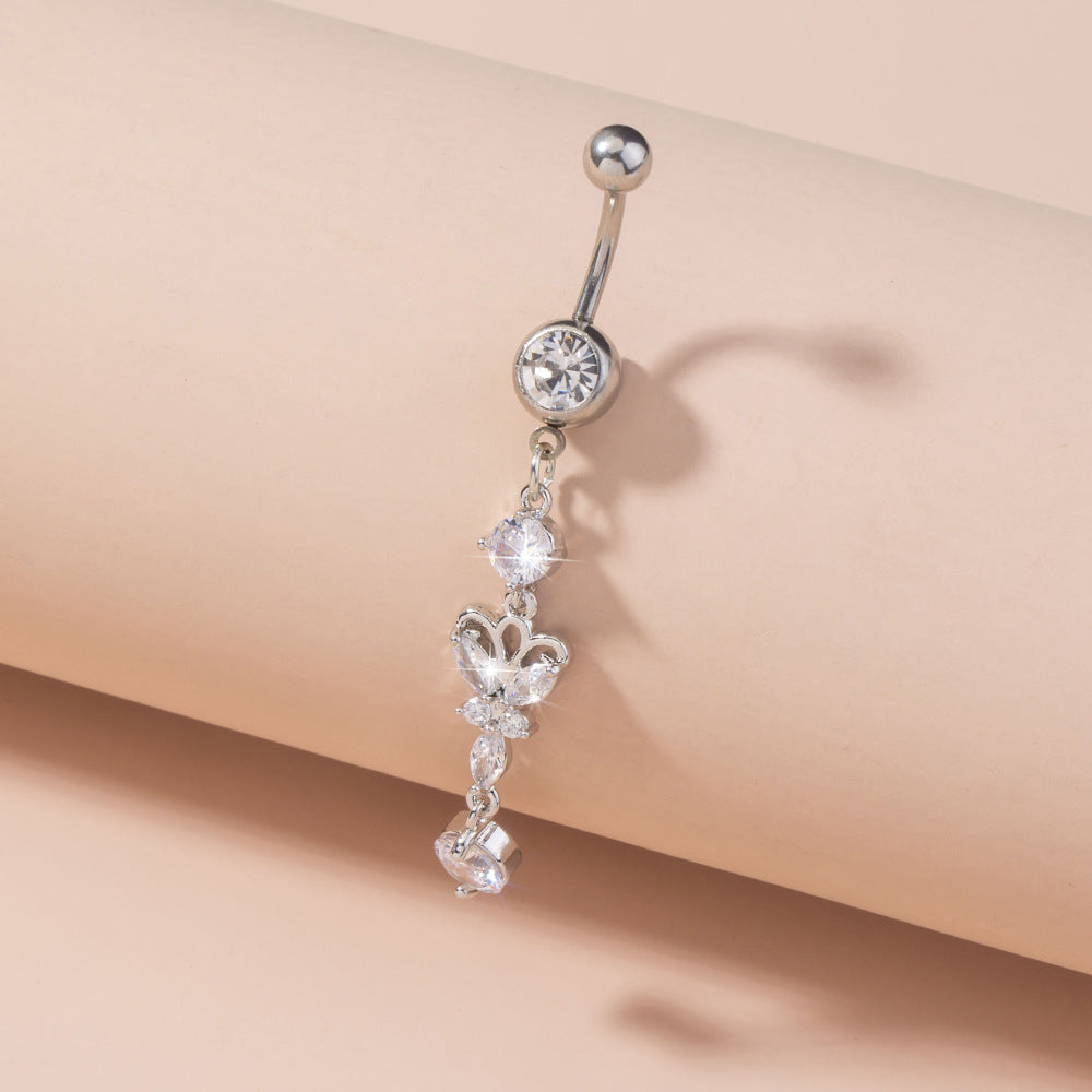Butterfly crystal dangle belly button ring navel piercing - view 4