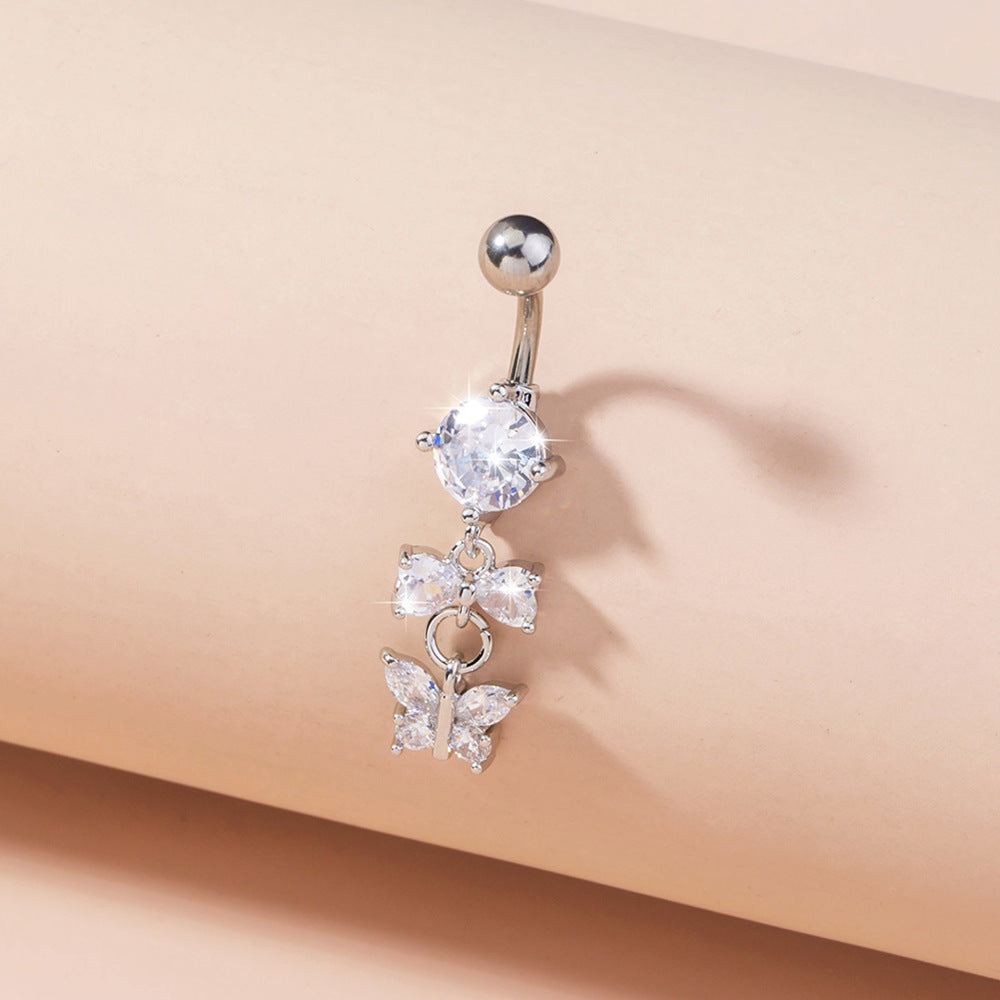 Butterfly and bow belly button ring surgical steel navel bar - view 4