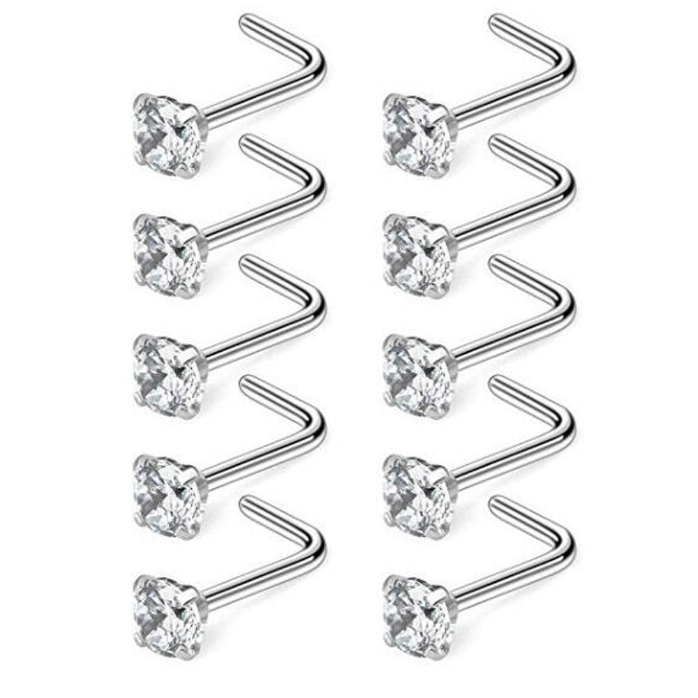 zircon crystal l-shape nose stud