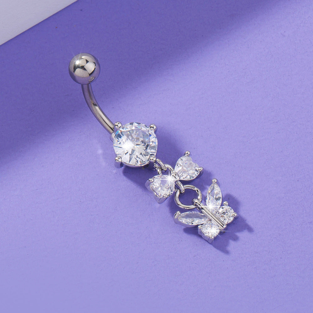 Butterfly and bow belly button ring surgical steel navel bar - view 5