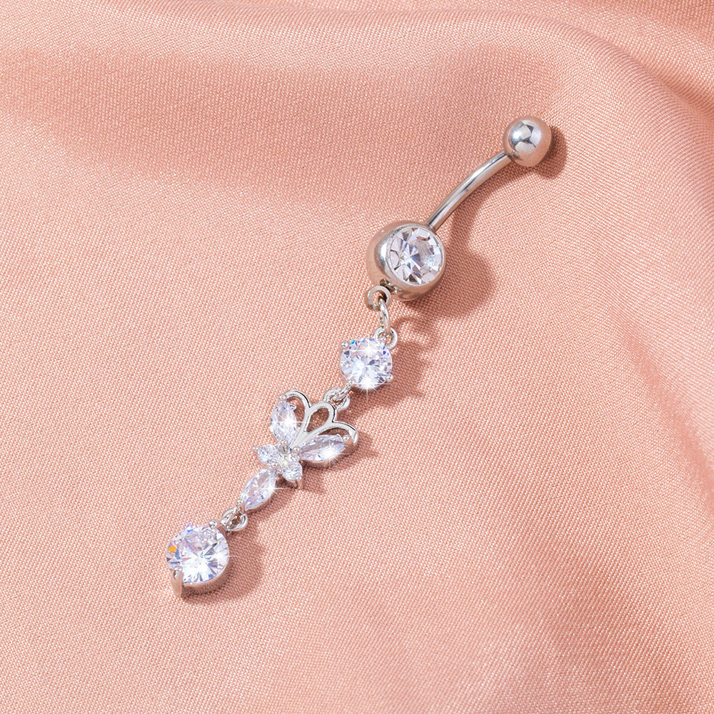 Butterfly crystal dangle belly button ring navel piercing - view 5