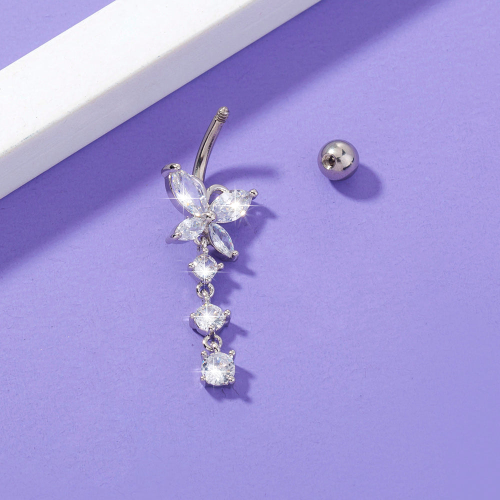 Butterfly dangle belly button ring crystal charm navel bar - view 5