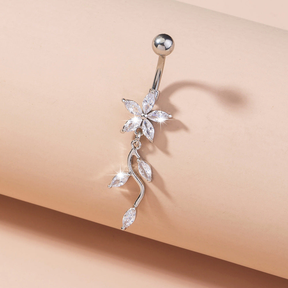 Flower vine crystal climbing belly button ring navel bar - view 5