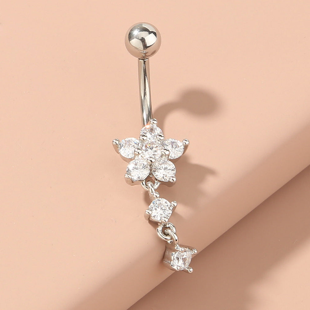 Flower daisy crystal belly button ring navel piercing - view 5