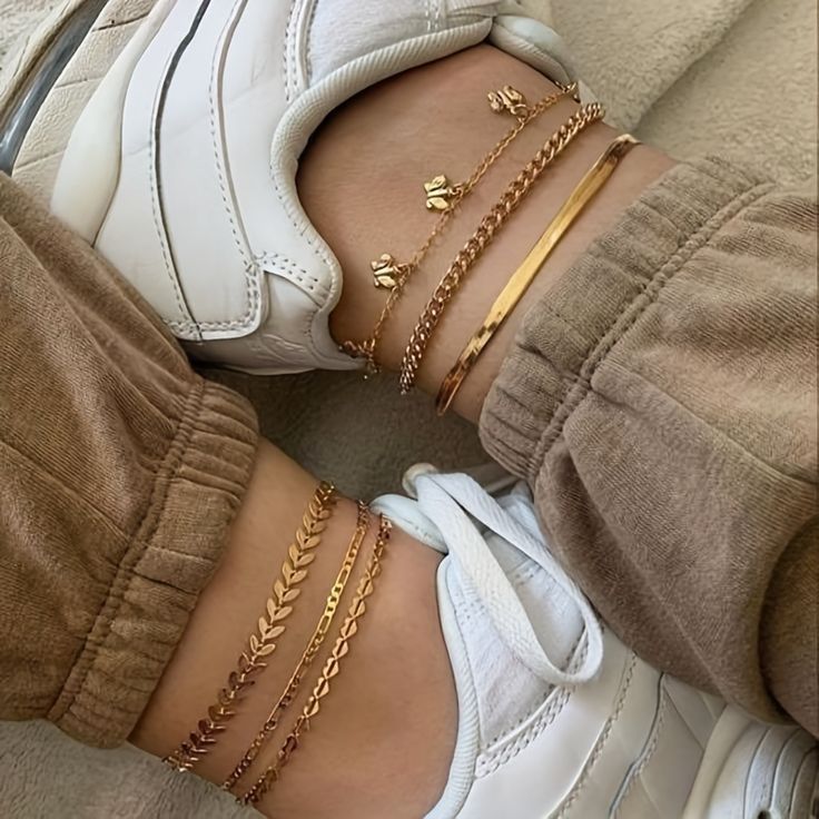 heart chain anklet set