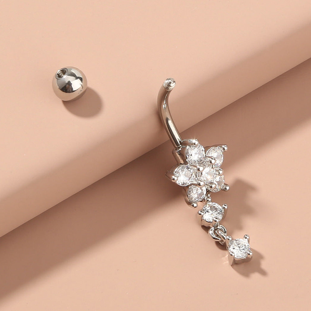 Flower daisy crystal belly button ring navel piercing - view 6