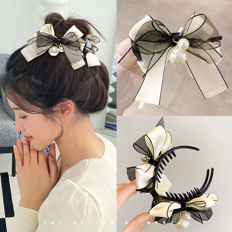 pearl bow hair claw