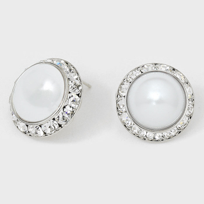pearl crystal stud earrings
