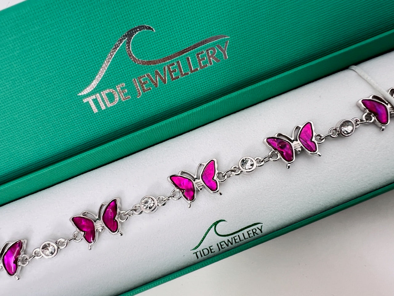 pink crystal butterfly bracelet