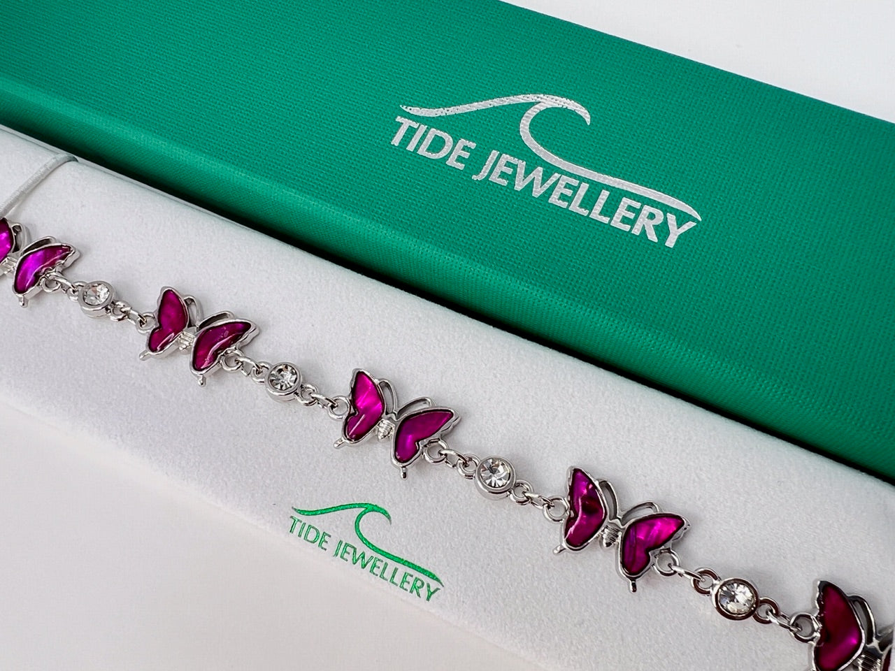pink crystal butterfly bracelet