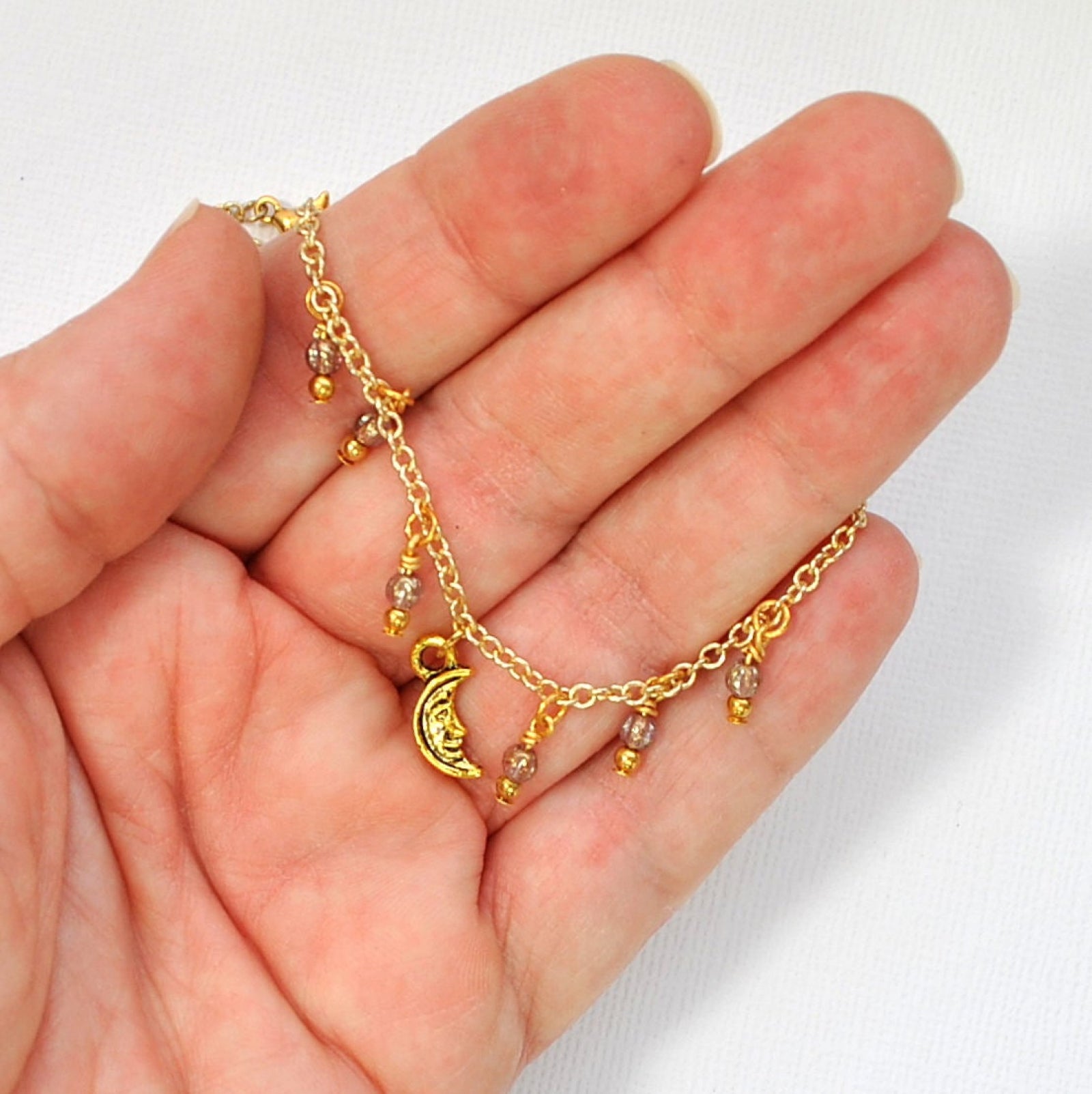 crystal beads moon anklet set