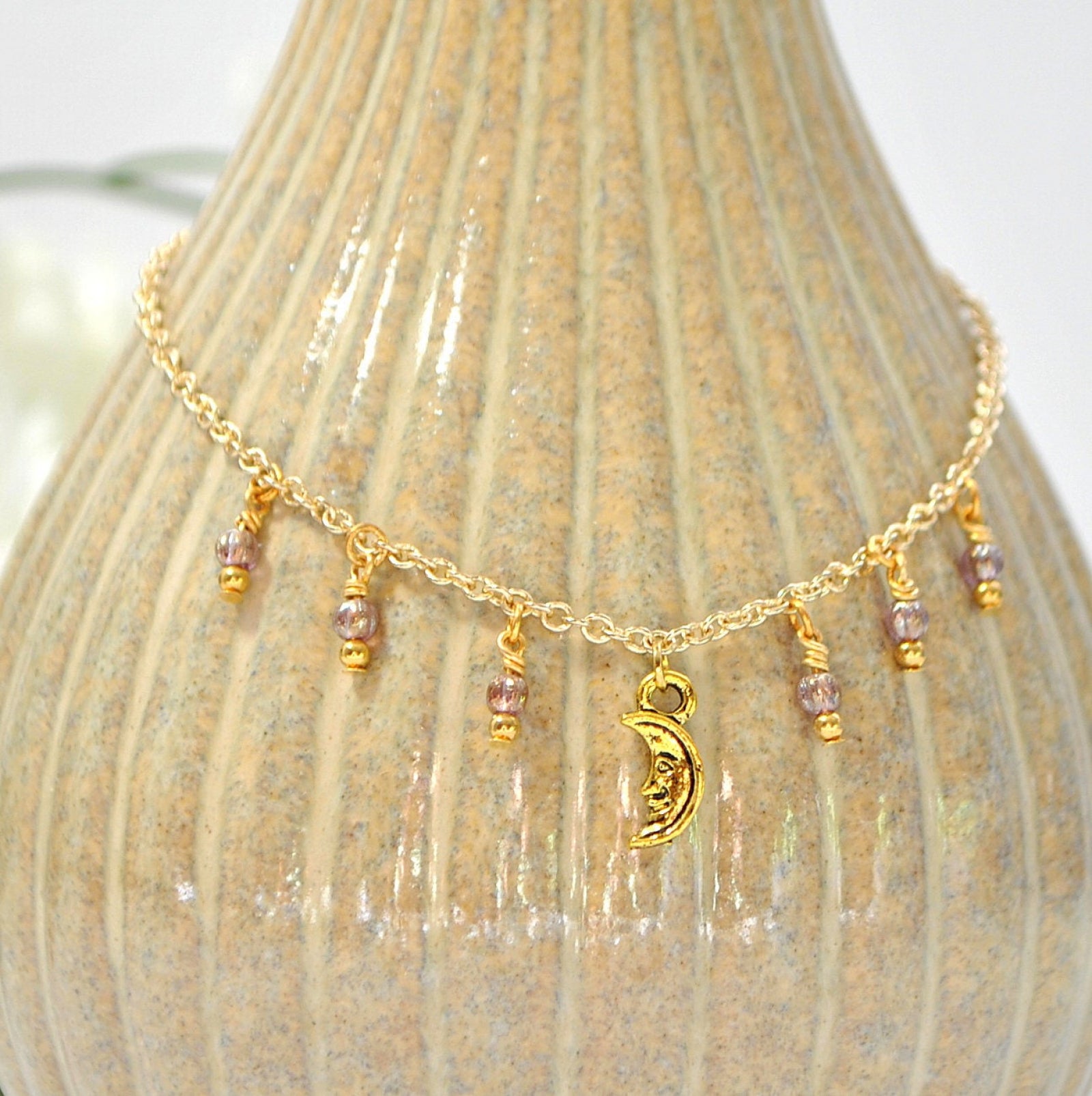 crystal beads moon anklet set