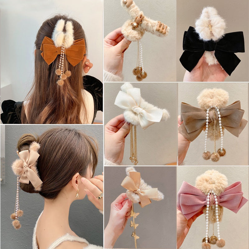 pearl bow hair claw