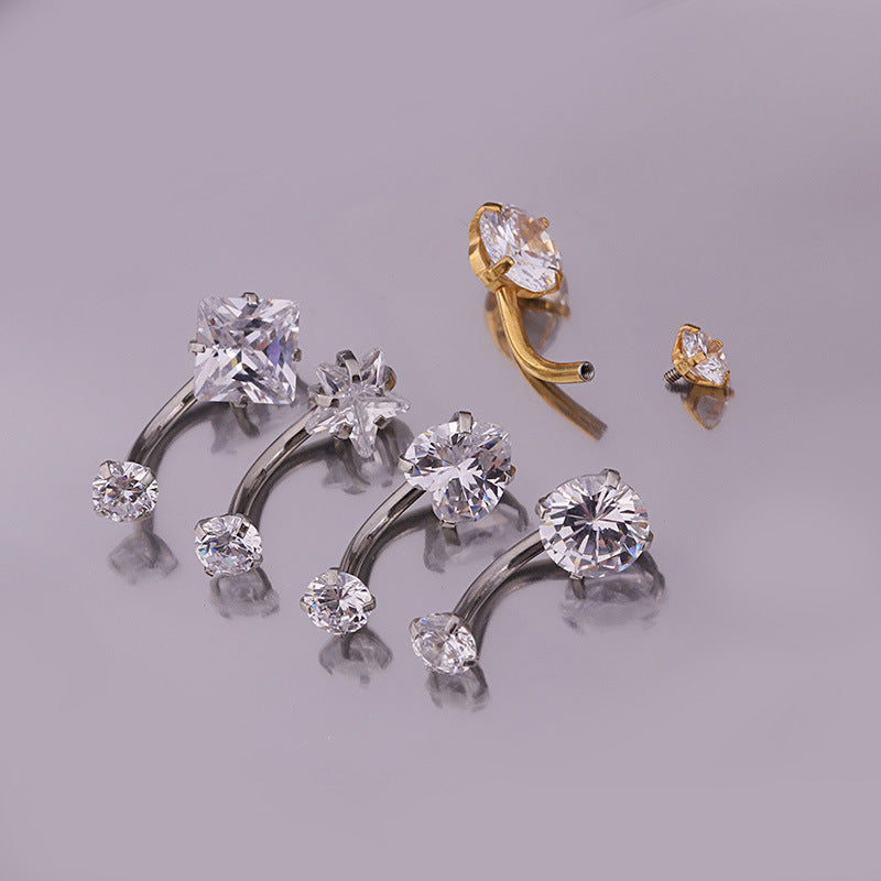 Crystal Zircon Belly Button Ring — Dainty Surgical Steel Navel Bar