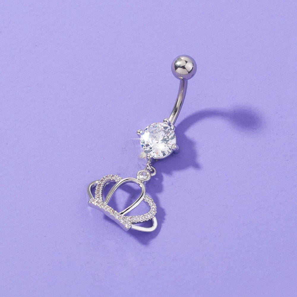 Crown Crystal Belly Button Ring — Regal Navel Piercing