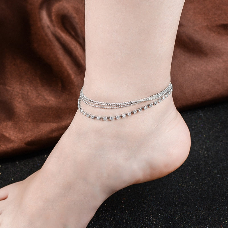 Crystal Multilayer Chain Anklet — Layered Ankle Bracelet
