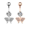 Butterfly Charm Belly Button Ring — Delicate Crystal Navel Bar