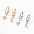 Star & Moon Asymmetric Earrings — Celestial Drop Earring Set