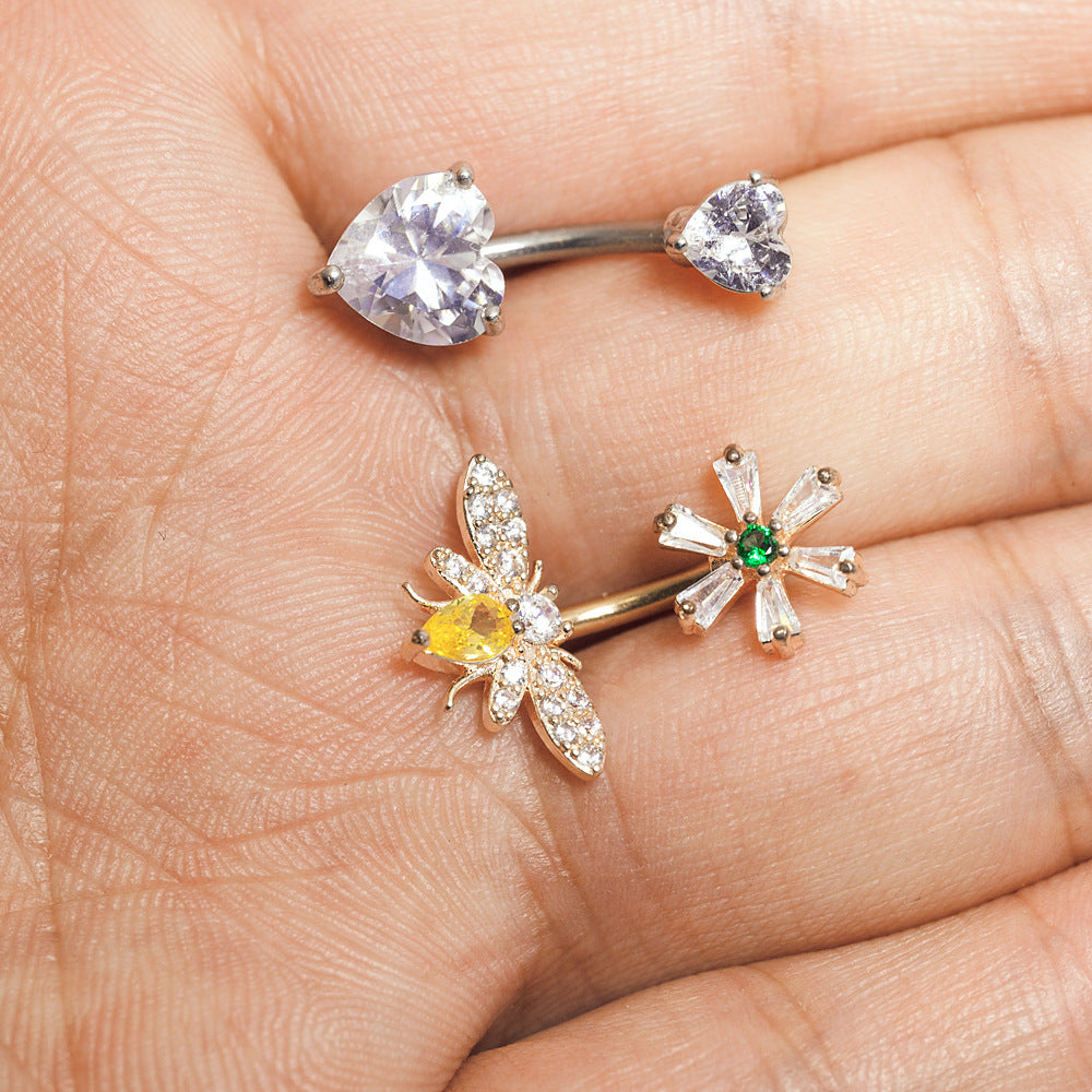 Melissa Flower Belly Button Ring — Botanical Crystal Navel Bar