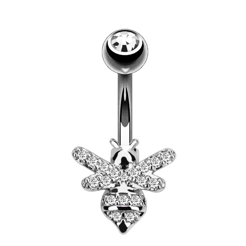 Crystal Bee Belly Button Ring — Dainty Honeybee Navel Bar