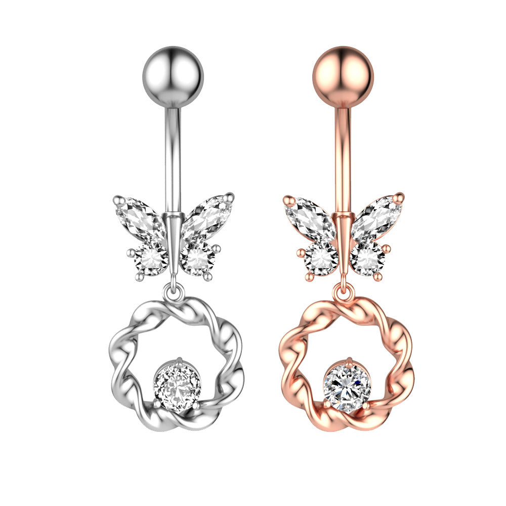 Butterfly Crystal Dangle Belly Ring — Sparkling Navel Piercing