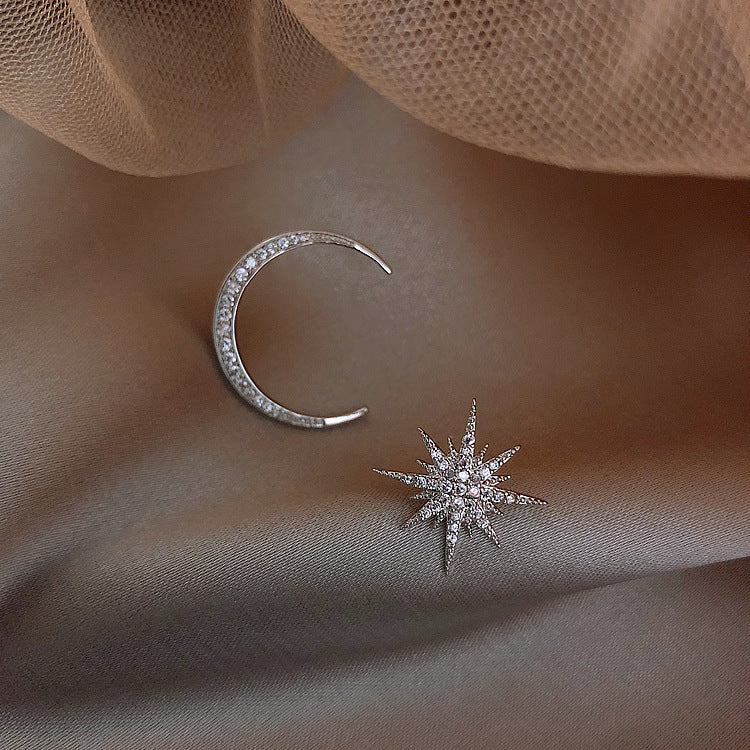 Star & Moon Crystal Studs — Celestial Earring Pair