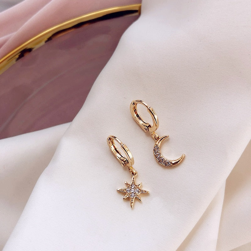 Star & Moon Huggie Hoop Earrings — Dainty Celestial Hoops