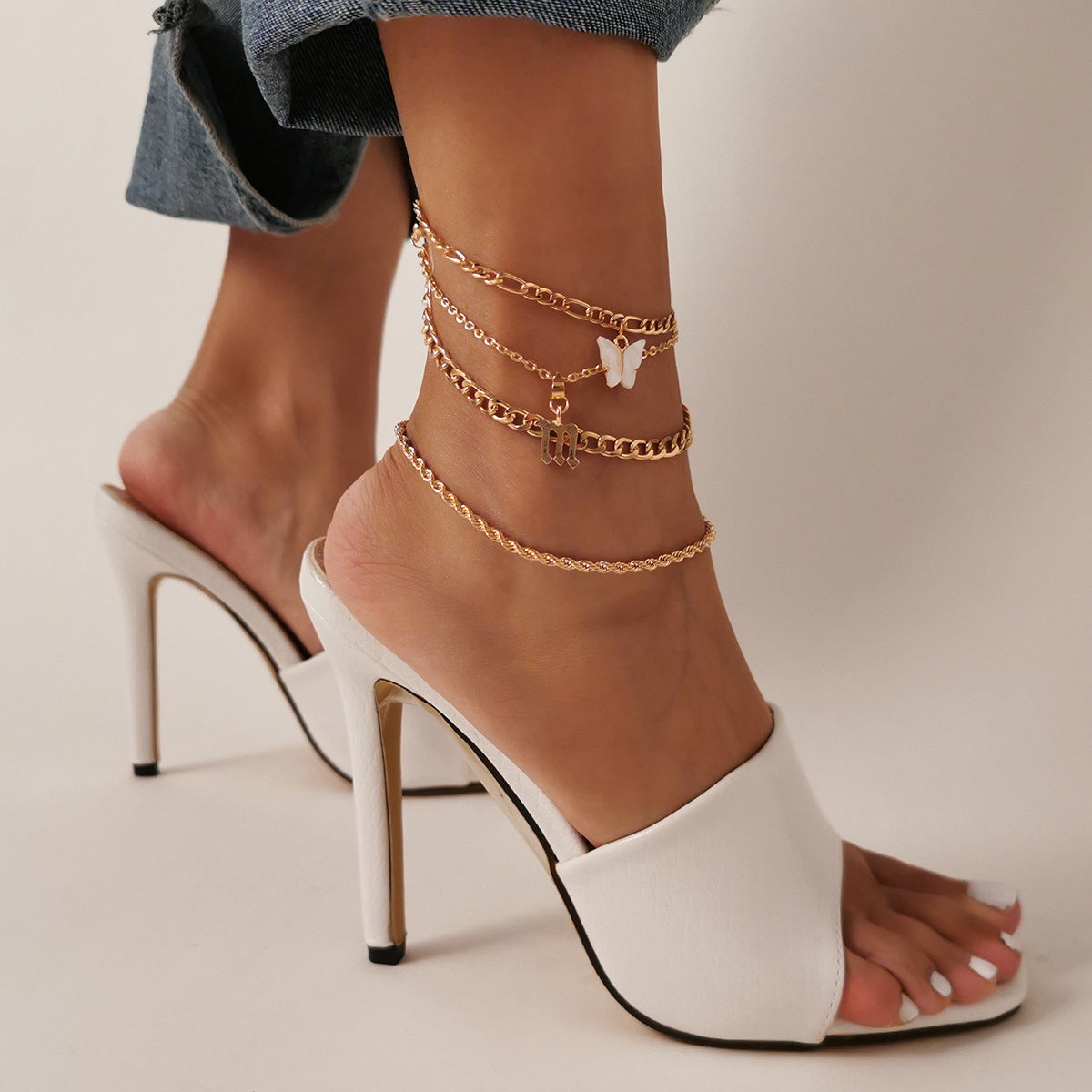 Butterfly Letter Multilayer Anklet — Personalised Ankle Chain