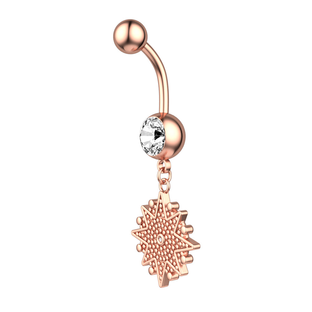 Celestial Star Belly Button Ring — Crystal Starburst Navel Bar