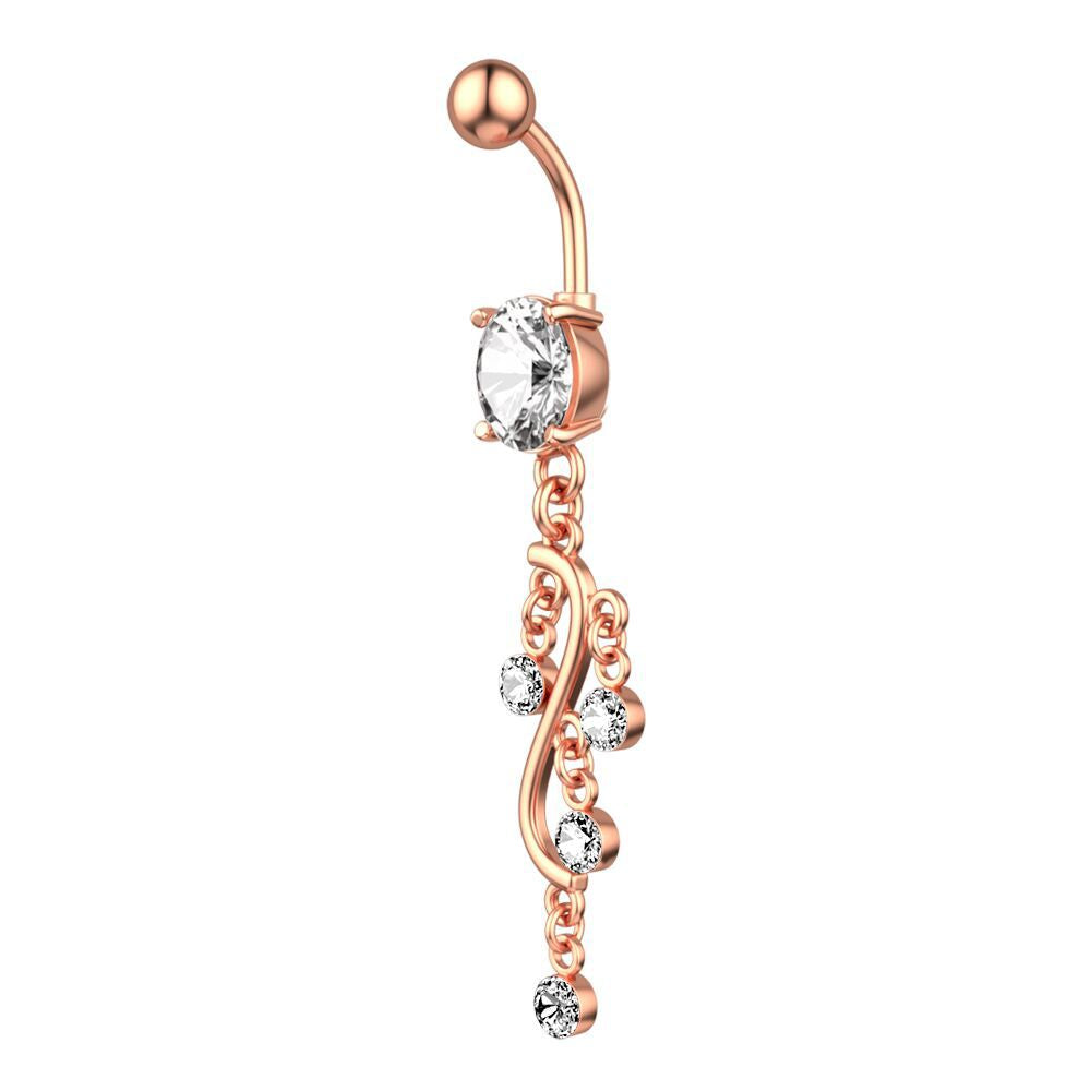 S-Curve Crystal Belly Button Ring close-up detail
