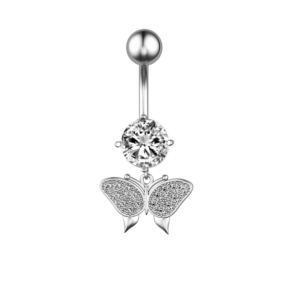 Butterfly Charm Belly Button Ring close-up detail
